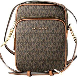 Michael Kors Jet Set Travel Brown Medium Logo Crossbody Bag MSRP 268.00